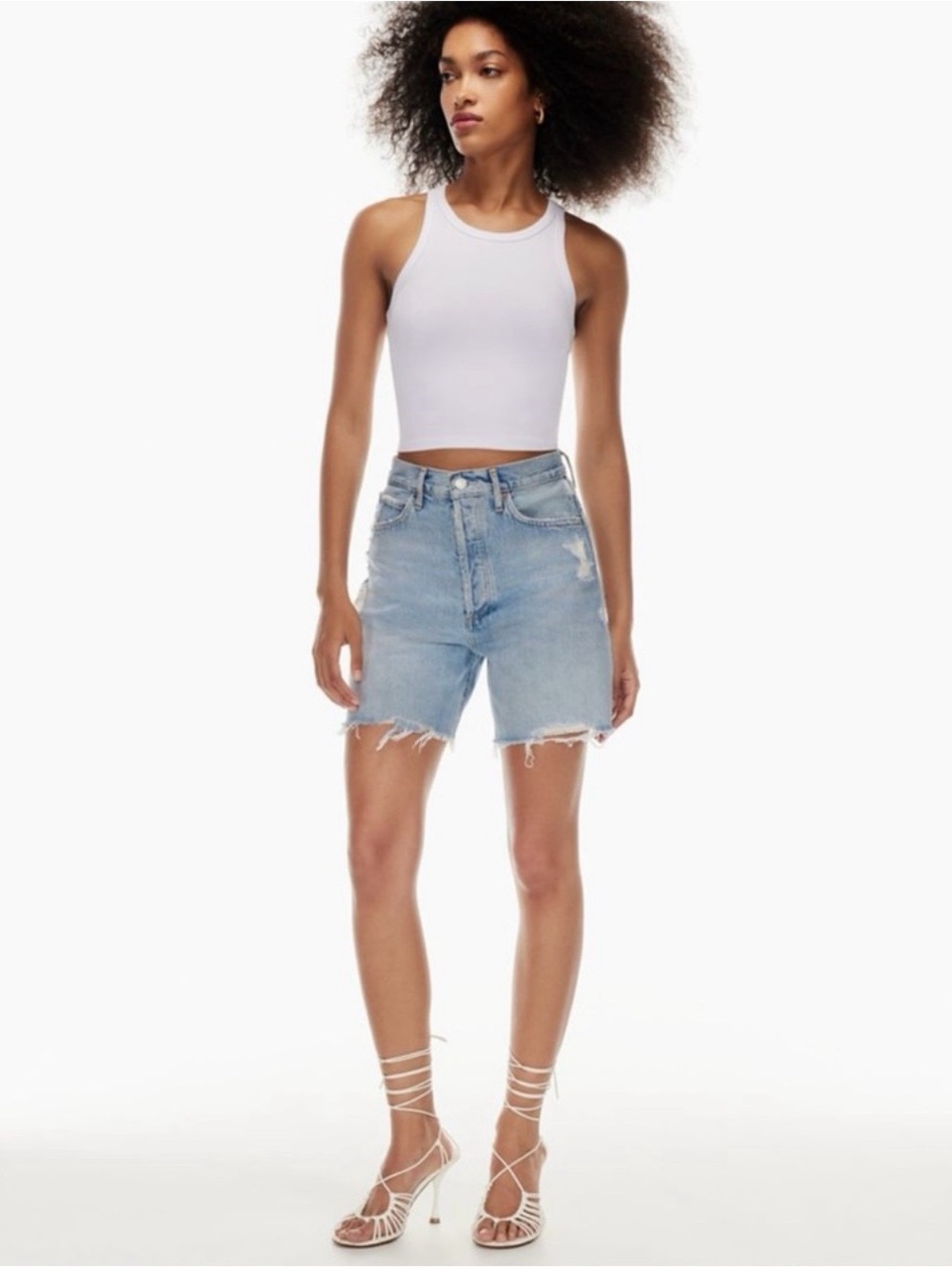 AGOLDE Stella High Rise Distressed Denim Shorts Light Wash